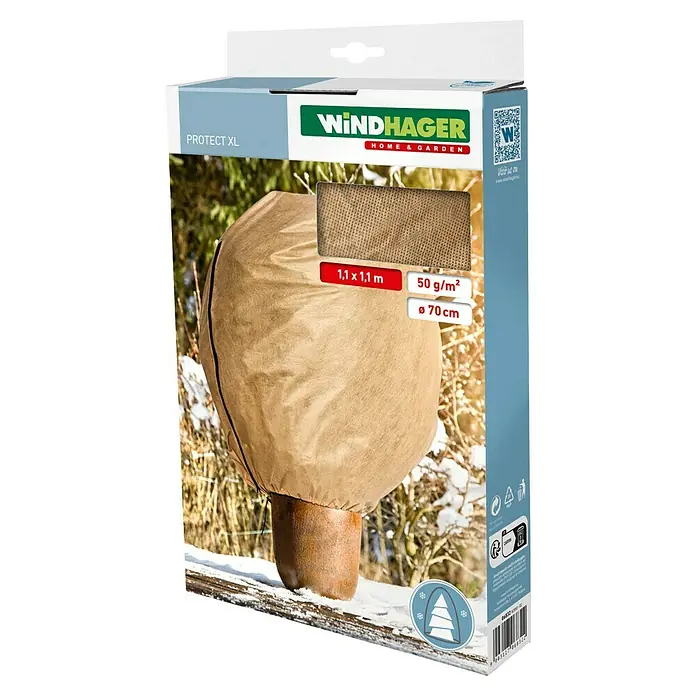 Windhager Haubenvlies Protect - B x H: 1,1 x 1,1 m, Beige, 50 g/m² - Produktverpackung für WINDHAGER Winterschutzhaube „Protect XL“: Pflanzen Winterschutz aus Vlies, ideal für den Winter.