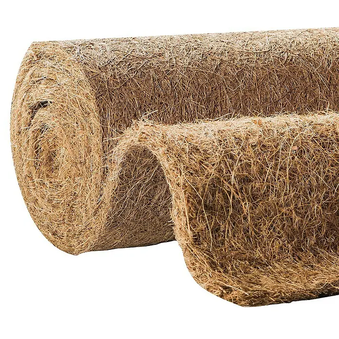 Windhager Kokosschutzmatte - L x B x S: 1,5 m x 50 cm x 10 mm, Natur - Detailaufnahme einer Rolle Kokosmatte, die als natürlicher Bodendecker oder Erosionsschutz dient. Ideal für Garten- und Landschaftsbau.