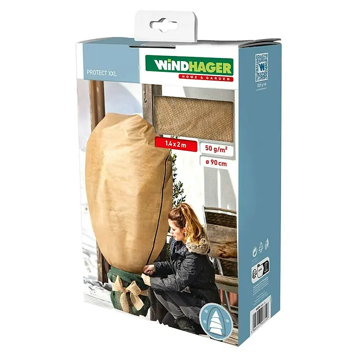 Windhager Haubenvlies Protect - B x H: 1,4 x 2 m, Beige, 50 g/m² - Produktverpackung für WINDHAGER Winterschutzhülle "Protect XXL" zum Schutz von Pflanzen vor Kälte und Frost, Größe 1,4 x 2 m, Gewicht 50 g/m², Ø 90 cm.