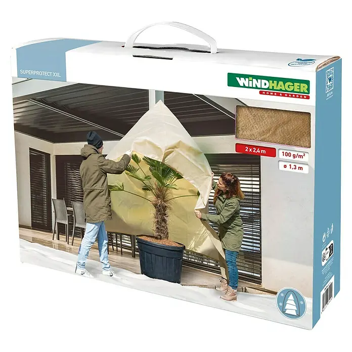 Windhager Winterschutzvlies Superprotect - L x B: 2,4 x 2 m, Beige, 100 g/m² - Verpackung für Windhager Superprotect XXL Pflanzenschutzhülle 2x2,4m, 100g/m², Ø1,3m für den Winterschutz von Pflanzen im Garten.