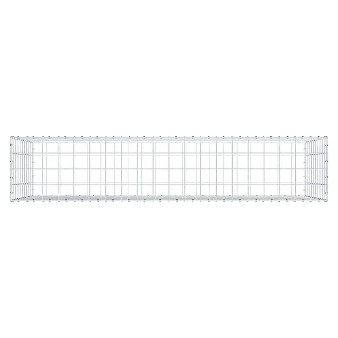 Gabiona Gabione - 200 x 40 x 100 cm, Maschenbreite: 10 cm, Maschenhöhe: 10 cm - Draufsicht auf ein rechteckiges, silbernes Drahtgestell. Seine rechteckige Form bietet einen großzügigen Innenraum zur sicheren Aufbewahrung.
