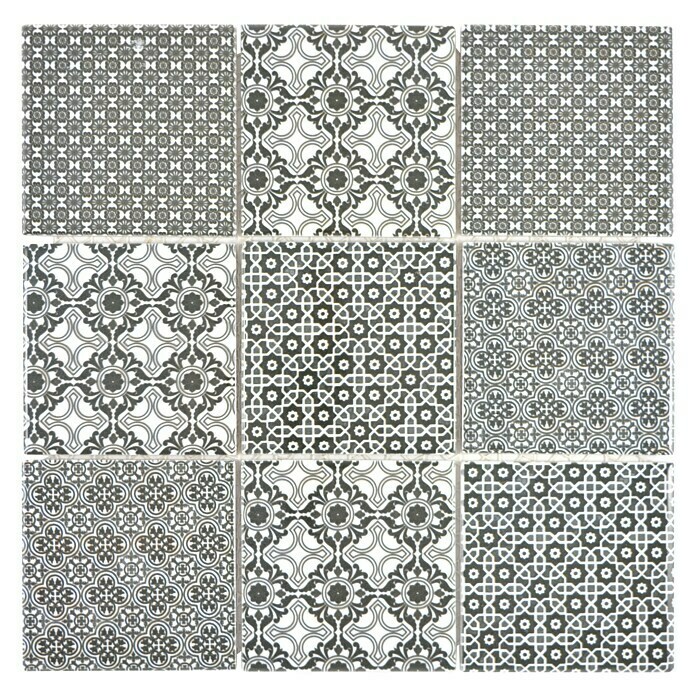 Mozaïektegel Quadrat Classico (29,8 x 29,8 cm, Keramiek, Wit/Zwart/Grijs)