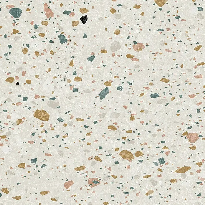 Grosfillex Wandpaneel Element 3D - Terrazzo White, 2.600 x 375 x 8 mm - Terrazzoboden mit bunten Steinen. Das lebendige Muster bringt einen modernen Look in jeden Raum.\n