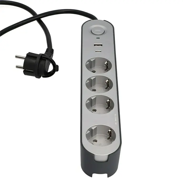 UniTEC Steckdosenleiste Greenline USB - Anzahl Steckdosen Schuko: 4 Stk., Silber, Anthrazit, Kabellänge: 1,8 m, Mit Schalter - Eine Mehrfachsteckdose mit vier Steckplätzen und zwei USB-Anschlüssen, ideal für den Einsatz zu Hause oder im Büro zur Stromversorgung mehrerer Geräte.