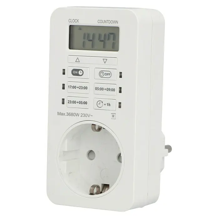UniTEC Tages-Zeitschaltuhr Greenline Digital - Weiß, 3.680 W - Intelligente Zeitschaltuhr mit LCD-Display zur Steuerung elektrischer Geräte, maximal 3680W, 230V für zeitgesteuertes Ein- und Ausschalten.