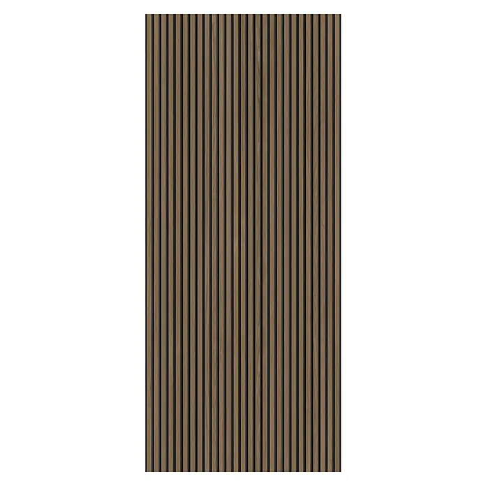 Grosfillex Wandpaneel Element 3D - Linio Walnut, 2.600 x 375 x 8 mm - Bild einer braunen Holzlamellenwand zur stilvollen Wandgestaltung mit natürlicher Optik und moderner Ästhetik für den Innenbereich.