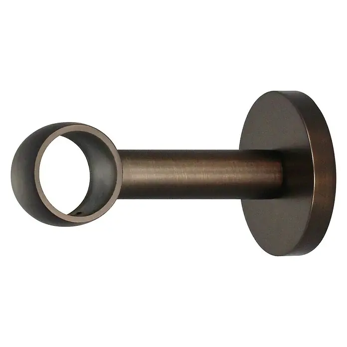 Expo Ambiente Träger Noble - Bronze, Geeignet für: Gardinenstangen Ø 25 mm, 8 cm - Nahaufnahme einer bronzefarbenen Gardinenstangenhalterung zur Wandmontage, die Funktionalität und elegantes Design vereint.