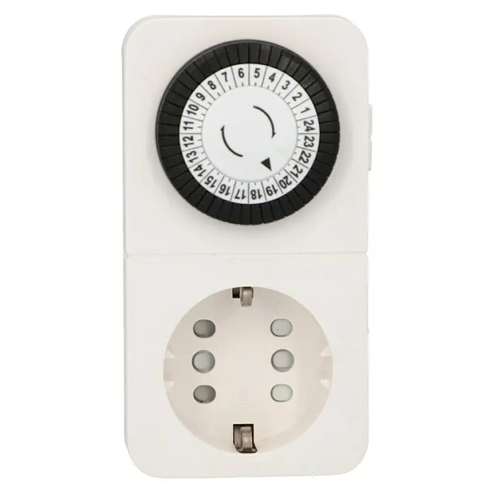 UniTEC Tages-Zeitschaltuhr Greenline Analog - Weiß, 3.680 W - Eine Zeitschaltuhr für den Innenbereich, mit einer 24-Stunden-Einstellung und einer runden Steckdose. Ideal, um Geräte automatisch zu steuern.