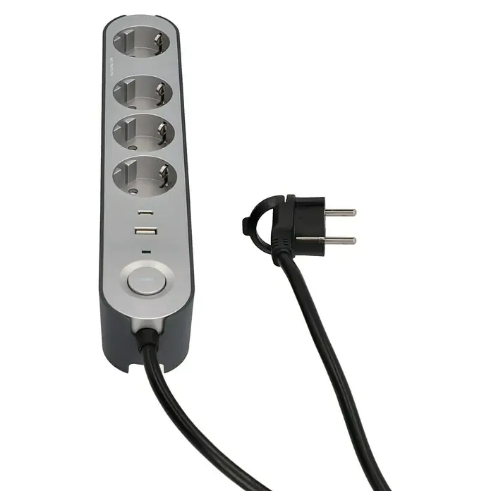 UniTEC Steckdosenleiste Greenline USB - Anzahl Steckdosen Schuko: 4 Stk., Silber, Anthrazit, Kabellänge: 1,8 m, Mit Schalter - Steckdosenleiste mit mehreren Steckdosen, USB-Anschlüssen und einem Netzstecker. Ideal für den Einsatz zu Hause oder im Büro.