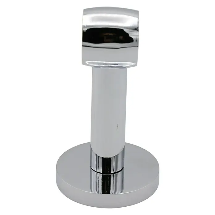 Expo Ambiente Träger Noble - Chrom, Geeignet für: Gardinenstangen Ø 20 mm, 8,4 cm - Nahaufnahme eines modernen, silberfarbenen Türstoppers mit zylindrischem Design und polierter Oberfläche.