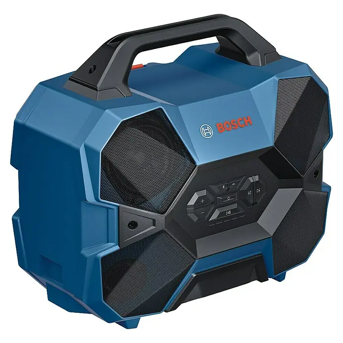 Bosch Professional AMPShare 18V Bluetooth-Lautsprecher GPB 18V-6 C - 18 V, Ohne Akku - Robustes Bosch Baustellenradio mit Tragegriff, Bluetooth-Funktion und klarem Sound für Musik und Hörbücher auf der Baustelle.