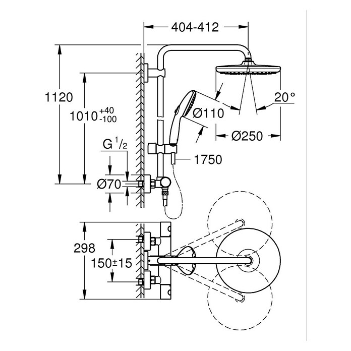 Grohe Vitalio Start Duschsystem 250 (Höhe: 115 cm, Anzahl Strahlarten: 3 Stk., Chrom) | BAUHAUS