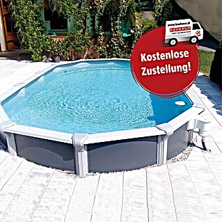 KWAD Stahlwand-Pool Supreme Design Oval (L x B x H: 730 x 370 x 132 cm, Anthrazit, 35 000 l)