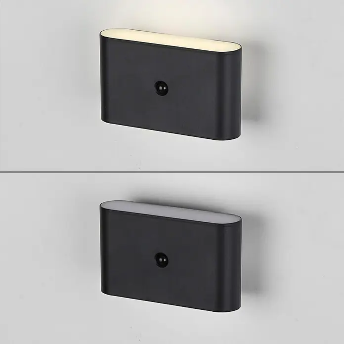 Just Light Akku-Wandleuchte Ziddy - 16 x 6,5 x 9,8 cm, Schwarz, Warmweiß, 3,7 W, IP44 - Moderne schwarze Wandleuchte mit abgerundeten Kanten und integriertem Licht, perfekt für stilvolle Innenräume.