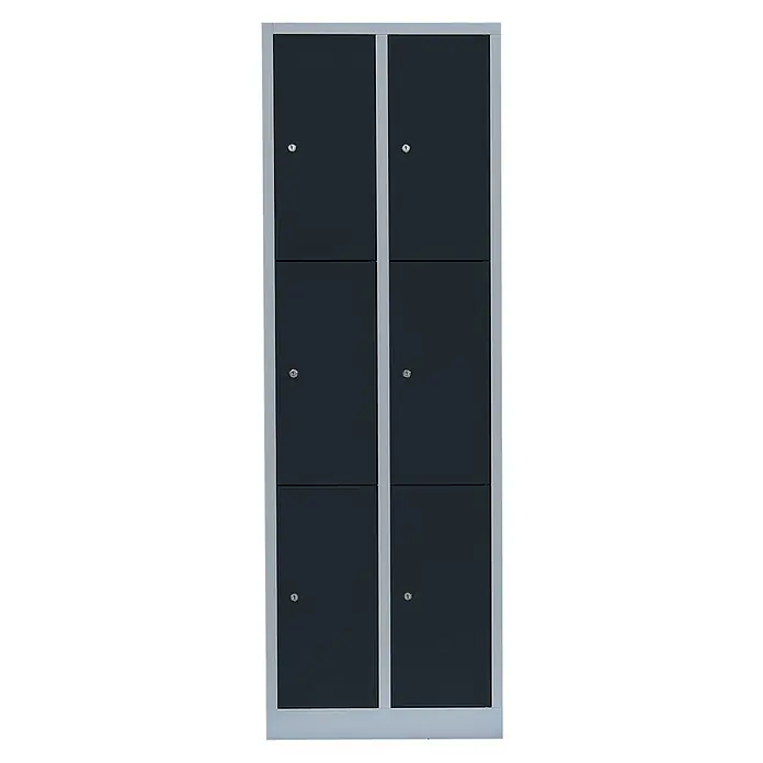 Lüllmann Schließfachschrank - H x B x T: 180 x 60 x 50 cm, Lichtgrau/Anthrazit, Fertig montiert, Anzahl Fächer: 6 Stk. - Ein Schrank mit sechs Fächern und Schlössern bietet sichere Aufbewahrung. Das moderne Design in Grau passt gut in Büro oder Umkleide.