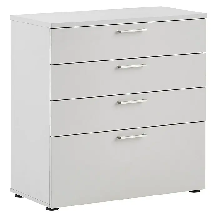 Schildmeyer 1500 Kommode - L x B x H: 41 x 80,2 x 84,2 cm, Lichtgrau, Anzahl Schubladen: 4 Stk. - Eine moderne, graue Kommode mit vier Schubladen und silberfarbenen Griffen. Das Möbelstück bietet Stauraum und passt in verschiedene Einrichtungsstile.