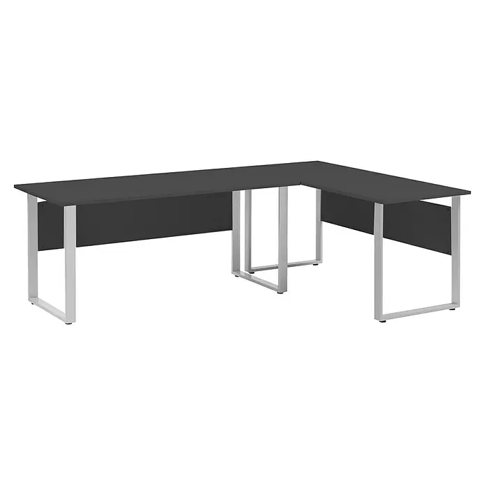 Schildmeyer 1500 Schreibtisch - L x B x H: 235 mm x 160 cm x 73,2 cm, Anthrazit - Abbildung eines grauen Eckschreibtisches mit silberfarbenen Beinen. Der moderne Schreibtisch bietet viel Arbeitsfläche und Stauraum.