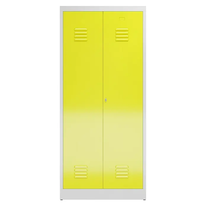 Lüllmann ClassiX Doppelspind - H x B x T: 180 x 80 x 50 cm, Lichtgrau/Zinkgelb, Fertig montiert, Anzahl Fächer: 2 Stk. - Gelber Stahlschrank mit zwei Türen und Belüftungsschlitzen. Ideal für Schule, Büro oder Fitnessstudio. Solide und langlebig.