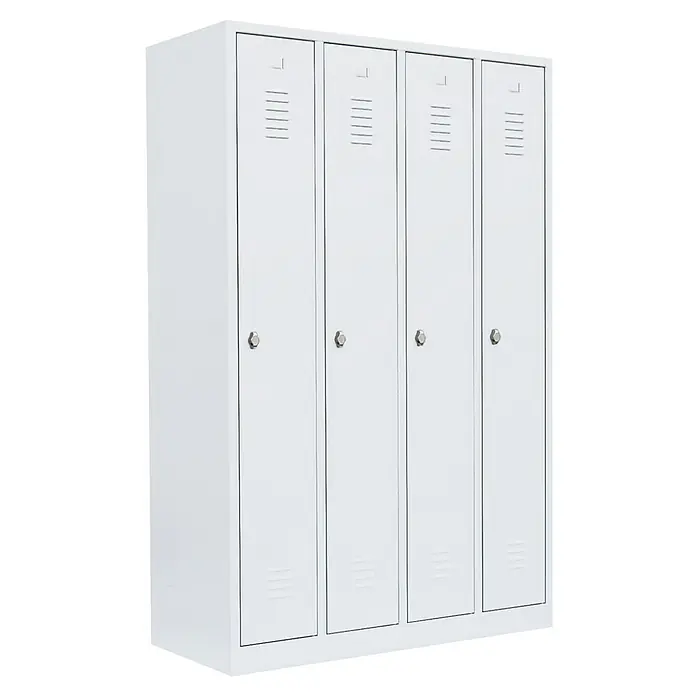 Lüllmann Spind - H x B x T: 180 x 117 x 50 cm, Signalweiß, Fertig montiert, Anzahl Fächer: 4 Stk. - Schrank: Ein weißer Metallschrank mit vier abschließbaren Fächern für eine ordentliche Aufbewahrung.