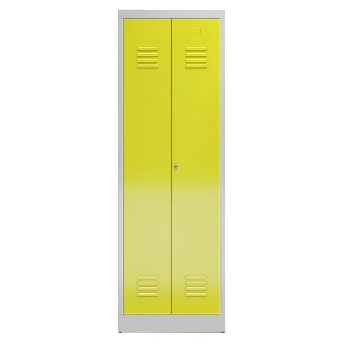 Lüllmann ClassiX Doppelspind - H x B x T: 180 x 60 x 50 cm, Lichtgrau/Zinkgelb, Fertig montiert, Anzahl Fächer: 2 Stk. - Gelber Spind mit Metallrahmen. Ideal für Schulen oder Fitnessstudios und bietet sicheren Stauraum.