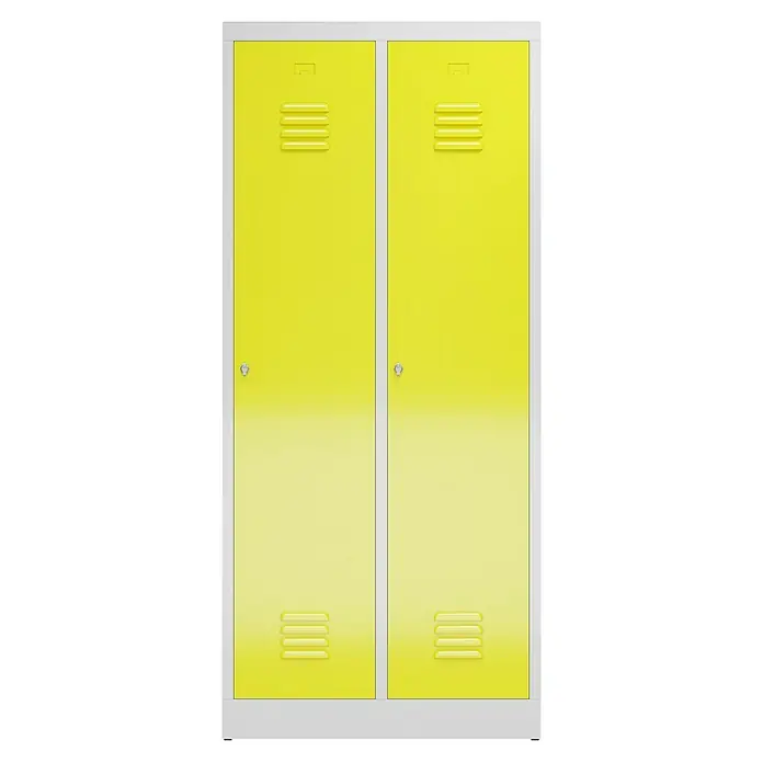 Lüllmann ClassiX Spind mit S/W-Trennung - H x B x T: 180 x 80 x 50 cm, Lichtgrau/Zinkgelb, Fertig montiert, Anzahl Fächer: 2 Stk. - Gelber Metallspind mit zwei Türen, ideal zur Aufbewahrung. Er ist robust und bietet eine sichere Aufbewahrungsmöglichkeit.