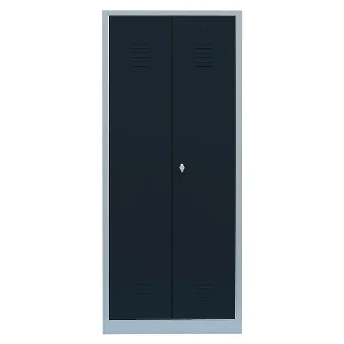 Lüllmann Doppelspind - H x B x T: 180 x 80 x 50 cm, Lichtgrau/Anthrazit, Fertig montiert, Anzahl Fächer: 2 Stk. - Dunkelgrauer Metallschrank mit zwei Türen, ideal für Büro oder Garage. Mit Lüftungsschlitzen und Drehriegelverschluss für Sicherheit.