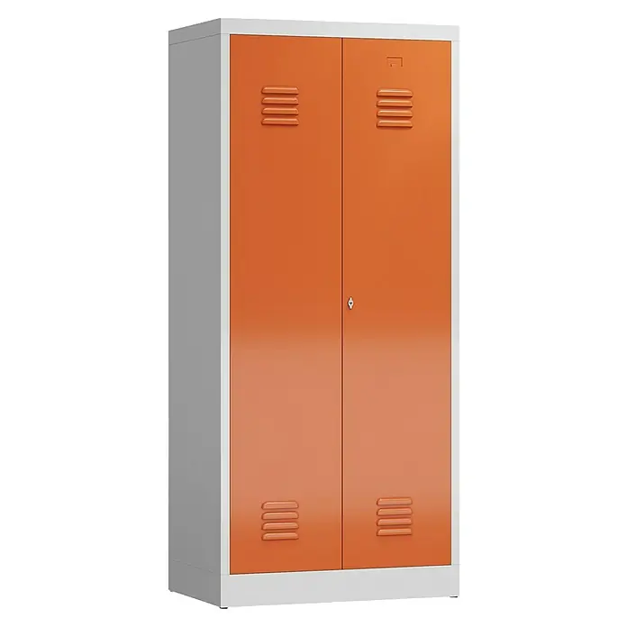 Lüllmann ClassiX Doppelspind - H x B x T: 180 x 80 x 50 cm, Lichtgrau/Feuerrot, Fertig montiert, Anzahl Fächer: 2 Stk. - Dieser auffällige orangefarbene Spind mit zwei Türen bietet eine robuste Aufbewahrungslösung für verschiedene Umgebungen. Ideal für Organisation!