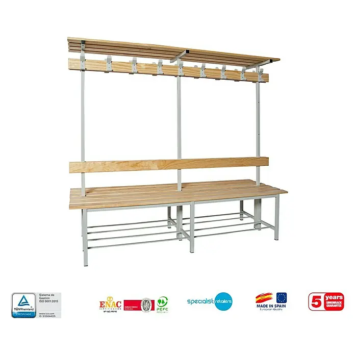 Simonrack Simonlocker Banco de vestuario Tandem Desmontado con perchero - L x An x Al: 67 x 150 x 180 cm - Imagen de un perchero con banco. Práctico y robusto, ofrece asientos y opciones para colgar ropa en vestuarios.