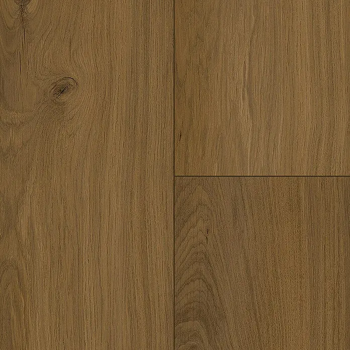 Vinylboden Rigid - Dark Walnut, Landhausdiele, 1.220 x 180 x 3,5 mm - Nahaufnahme von Parkettboden mit braunen Holzmaserungen und Astloch, ideal für Bodenbeläge im Innenbereich.