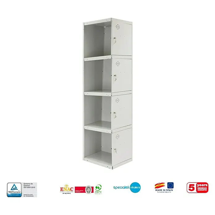 Simonrack Simonlocker Taquilla locker Prof. Adicional Desmontada - 50 x 40 x 180 cm, Número de puertas: 4 ud. - Armario metálico con cuatro compartimentos y cerraduras, ideal para oficina o taller para el almacenamiento seguro de objetos.
