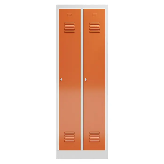 Lüllmann ClassiX Spind - H x B x T: 180 x 59 x 50 cm, Lichtgrau/Feuerrot, Fertig montiert, Anzahl Fächer: 1 Stk. - Ein orangefarbener Spind mit zwei Fächern und weißen Akzenten für Schulen, Fitnessstudios oder Umkleideräume. Praktische Aufbewahrungslösung.
