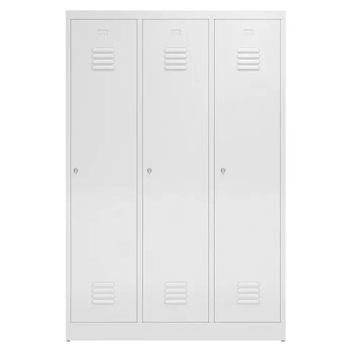 Lüllmann ClassiX Spind mit S/W-Trennung - H x B x T: 180 x 118,5 x 50 cm, Signalweiß, Fertig montiert, Anzahl Fächer: 3 Stk. - Weißer Spindschrank mit drei Türen, ideal für Organisation und Aufbewahrung von persönlichen Gegenständen.