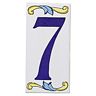 Pavimento cerámico Número 7 (7,5 x 15 cm, Blanco/Azul/Amarillo, Brillante)