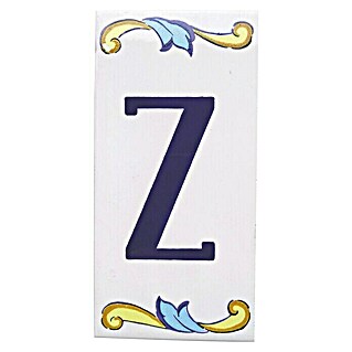 Azulejo de gres Letra Z (7,5 x 15 cm, Blanco/Azul/Amarillo, Brillante)