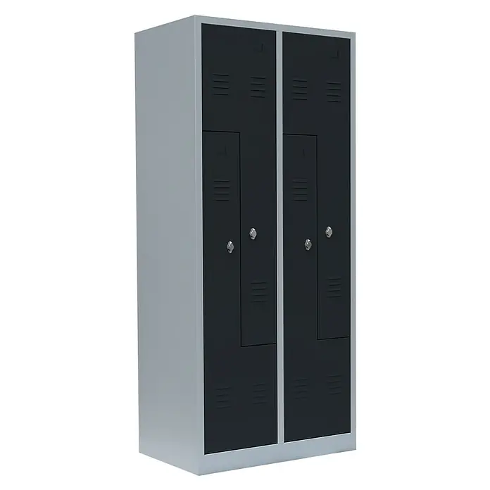 Lüllmann Z-Spind - H x B x T: 180 x 80 x 50 cm, Lichtgrau/Anthrazit, Fertig montiert, Anzahl Fächer: 4 Stk. - Doppelschrank mit zwei abschließbaren Fächern in Grau und Anthrazit, ideal für Büro oder Umkleideraum. Praktische Aufbewahrungslösung.