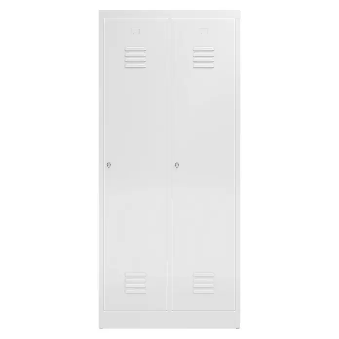 Lüllmann ClassiX Spind mit S/W-Trennung - H x B x T: 180 x 80 x 50 cm, Signalweiß, Fertig montiert, Anzahl Fächer: 2 Stk. - Ein zweitüriger, weißer Metallspind mit Lüftungsschlitzen und Drehriegelverschlüssen bietet viel Stauraum für den täglichen Gebrauch.