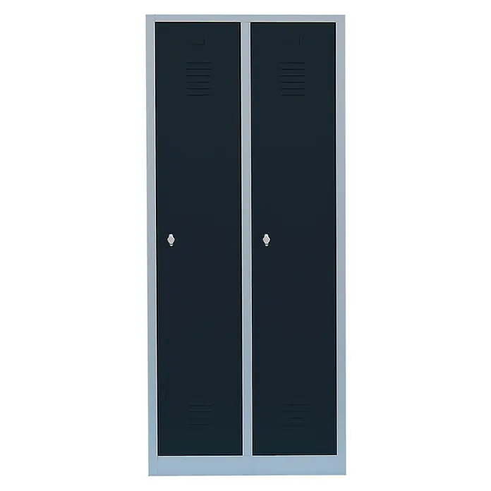 Lüllmann Spind mit S/W-Trennung - H x B x T: 180 x 80 x 50 cm, Lichtgrau/Anthrazit, Fertig montiert, Anzahl Fächer: 2 Stk. - Schrank mit zwei abschließbaren Türen, ideal für die sichere Aufbewahrung von persönlichen Gegenständen in Umkleideräumen und Fitnessstudios.