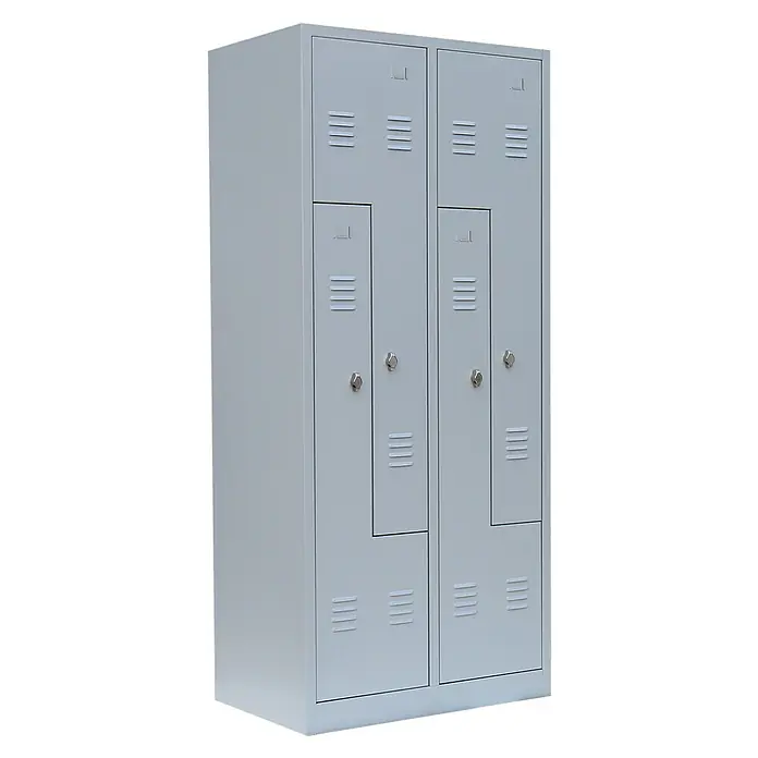 Lüllmann Z-Spind - H x B x T: 180 x 80 x 50 cm, Lichtgrau, Fertig montiert, Anzahl Fächer: 4 Stk. - Grauer, zweitüriger Metall-Spindschrank mit Lüftungsschlitzen und Drehriegelverschlüssen für sichere Aufbewahrung.