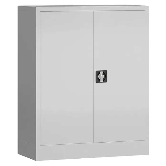 Lüllmann ClassiX Metall-Mehrzweckschrank - H x B x T: 100 x 80 x 38 cm, Signalweiß, Fertig montiert, Anzahl Böden: 2 Stk. - Ein grauer Stahlschrank mit zwei Türen und einem Drehgriffschloss, ideal für Büro oder Werkstatt. Robuste Konstruktion für sichere Aufbewahrung.