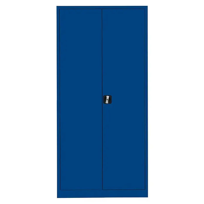 Lüllmann Metall-Mehrzweckschrank - H x B x T: 195 x 92,5 x 42,2 cm, Enzianblau, Fertig montiert, Anzahl Böden: 4 Stk. - Blaue Metallschrank mit zwei Türen und einem Drehknopf für Büro oder Werkstatt.