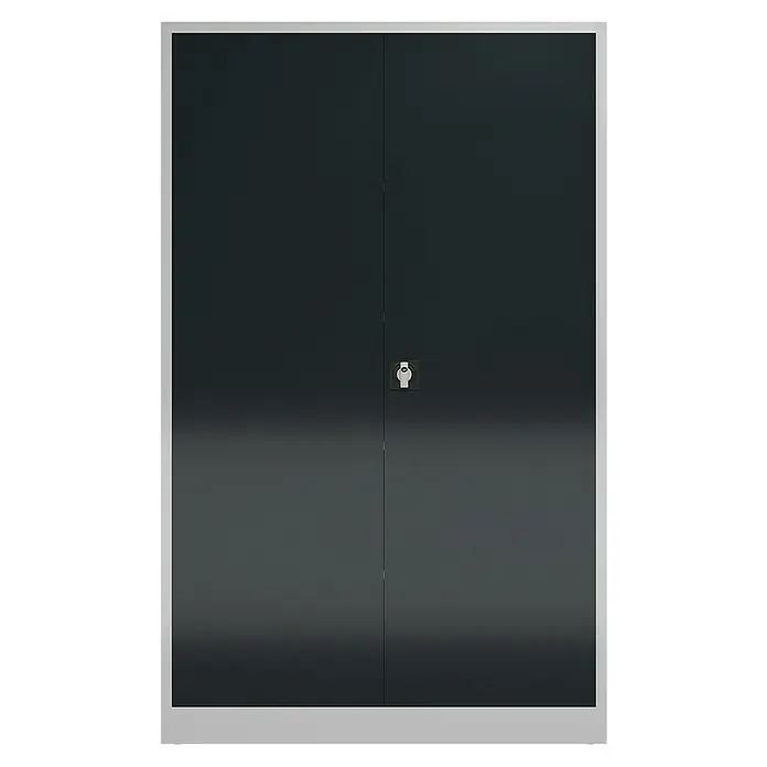 Lüllmann ClassiX Metall-Mehrzweckschrank - H x B x T: 194,5 x 120 x 60 cm, Lichtgrau/Anthrazit, Fertig montiert, Anzahl Böden: 4 Stk. - Grauer Doppelschrank mit silbernem Griff und silbernem Rahmen, ideal für Büro oder Werkstatt. Praktische Aufbewahrungslösung.