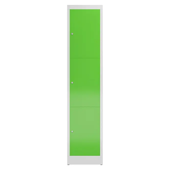 Lüllmann ClassiX Schließfachschrank - H x B x T: 180 x 41,5 x 50 cm, Lichtgrau/Gelbgrün, Fertig montiert, Anzahl Fächer: 3 Stk. - Dreifachtüriger grüner Garderobenschrank mit weißem Rahmen. Ideal für Umkleideräume, Schulen oder Fitnessstudios.