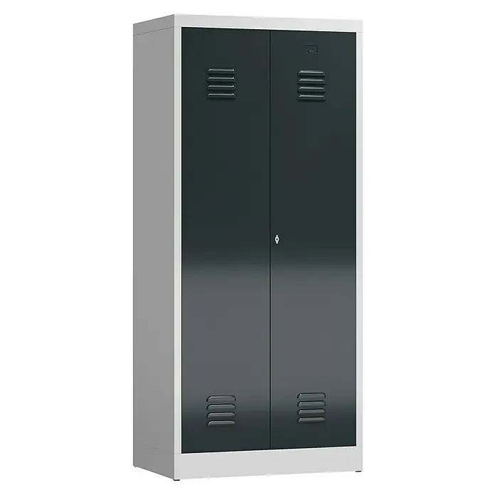 Lüllmann ClassiX Doppelspind - H x B x T: 180 x 80 x 50 cm, Lichtgrau/Anthrazit, Fertig montiert, Anzahl Fächer: 2 Stk. - Metallspind mit zwei Türen in Grau und Weiß. Ideal für Büro oder Werkstatt zur sicheren Aufbewahrung von Gegenständen.