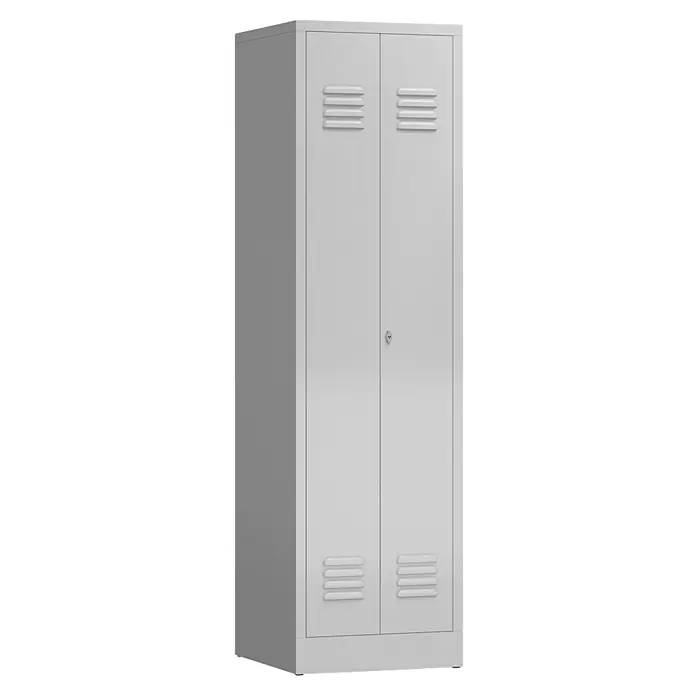 Lüllmann ClassiX Metall-Mehrzweckschrank - H x B x T: 180 x 50 x 50 cm, Lichtgrau, Fertig montiert, Anzahl Böden: 4 Stk. - Metallschrank mit zwei Türen, Belüftungsschlitzen und Schloss. Praktische Aufbewahrungslösung für verschiedene Umgebungen.
