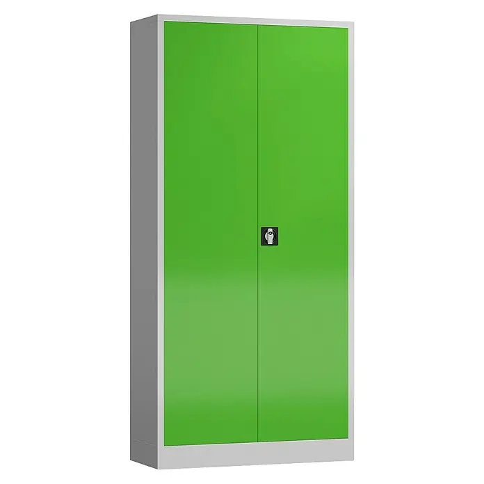 Lüllmann ClassiX Metall-Mehrzweckschrank - H x B x T: 194,5 x 92 x 60 cm, Lichtgrau/Gelbgrün, Fertig montiert, Anzahl Böden: 4 Stk. - Dieser robuste grüne Stahlschrank mit zwei Türen und abschließbarem Griff bietet sicheren Stauraum für Büro, Werkstatt oder Lager.