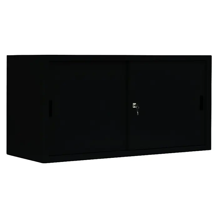 Lüllmann Schiebetür Schrank - H x B x T: 75 x 160 x 45 cm, Tiefschwarz, Fertig montiert, Anzahl Böden: 1 Stk. - Ein abschließbarer, schwarzer Aktenschrank mit Schiebetüren für Büro oder Homeoffice. Sichere Aufbewahrung wichtiger Dokumente und Unterlagen.