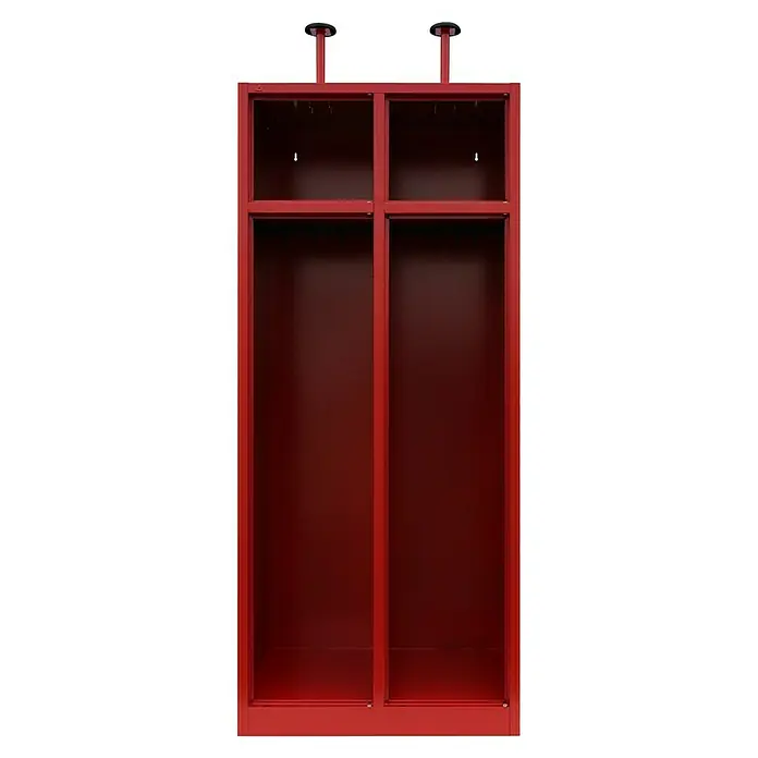 Lüllmann Feuerwehrschrank - H x B x T: 180 x 80 x 50 cm, Feuerrot, Fertig montiert, Anzahl Fächer: 2 Stk. - Ein roter, doppelter Spind mit vier Fächern. Ideal für die Aufbewahrung von Kleidung und persönlichen Gegenständen in Schulen oder Umkleideräumen.