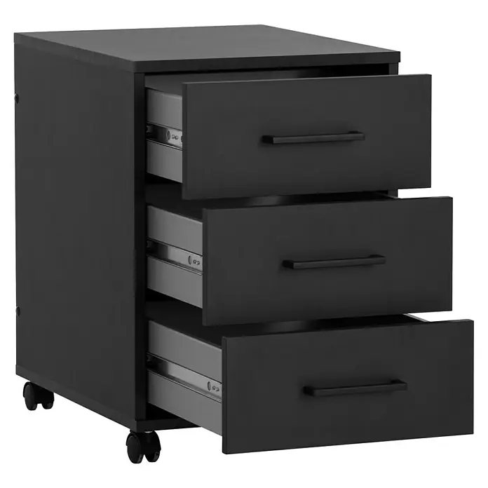 Schildmeyer Ruby Rollcontainer - L x B x H: 50 x 40 x 57 cm, Schwarz, Anzahl Schubladen: 3 Stk. - Abgebildeter Rollcontainer mit drei Schubladen in Schwarz, teilweise geöffnet, für Büro oder Arbeitszimmer. Praktisch und stilvoll.