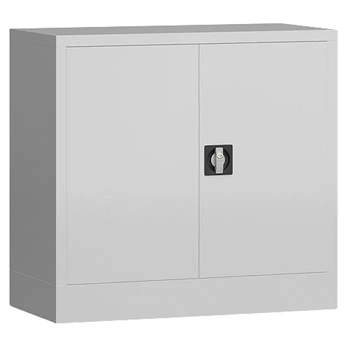Lüllmann ClassiX Metall-Mehrzweckschrank - H x B x T: 75 x 80 x 38 cm, Signalweiß, Fertig montiert, Anzahl Böden: 1 Stk. - Grauer Aktenschrank mit zwei Türen und einem Drehgriffschloss zur Aufbewahrung von Büromaterialien.