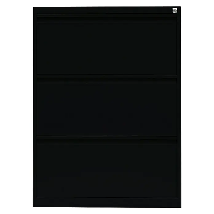 Lüllmann Hängeregisterschrank - H x B x T: 101,2 x 76 x 62 cm, Tiefschwarz, Fertig montiert, Anzahl Schubladen: 3 Stk. - Schwarzer Aktenschrank mit drei Schubladen zur Aufbewahrung von Dokumenten und Büromaterialien.